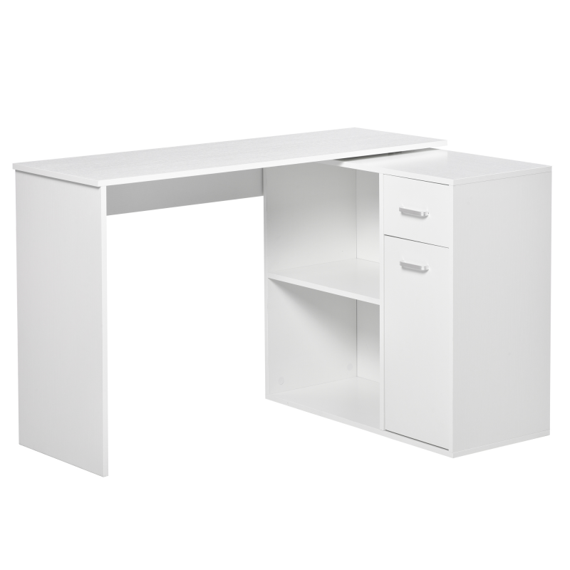 HOMCOM Eckschreibtisch 180° drehbar mit Regal, Schublade & Schrank, L‑Form 117 x 82 x 74 cm, Weiß Aosom – Bild 1 von 2