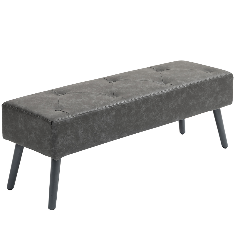 HOMCOM Sitzbank 114 x 38 x 42 cm, gepolstert, Kunstleder, Holzbeine, bis 220 kg, Grau Aosom – Bild 1 von 2