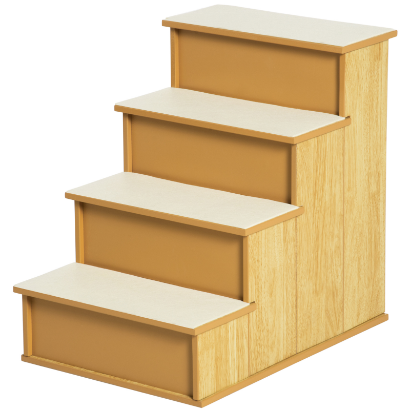 PawHut Haustiertreppe 4-stufige Hundetreppe Katzentreppe Einstiegshilfe mit rutschfester Matte Haustierleiter für Auto Bett Sofa Natur 40 x 59 x 54,2 cm Aosom – Bild 1 von 2