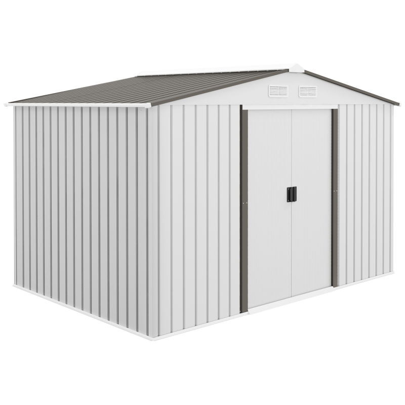 Outsunny Metall-Gartenhaus, 5 m² 277x195x192 cm, Metall-Gartenschuppen mit 2 Schiebetüren, Verstärkte Basis (Boden NICHT enthalten) und 4 Lüftungsgitter, Silber und Grau Aosom – Bild 1 von 2
