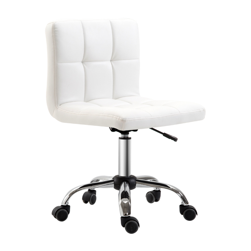 HOMCOM Bürostuhl, Ergonomischer Schreibtischstuhl ohne Armlehne, Höhenverstellbarer Drehstuhl, Computerstuhl für Büro, Arbeitszimmer, Kunstleder, Weiß Aosom – Bild 1 von 2