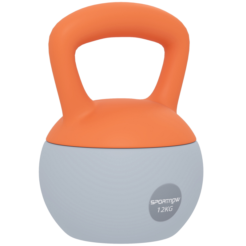 SPORTNOW Kettlebell 12 kg, Soft-Kettlebell mit Metallsandfüllung und rutschfestem Griff, für Krafttraining/Bodybuilding zu Hause und im Fitnessstudio, Orange und Grau Aosom – Bild 1 von 2
