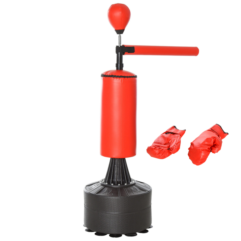 HOMCOM 3-tlg Boxsack Set mit Ständer Pumpe und Handschuhen 88 x 48 x 155-205 cm Schwarz Rot für effektives Boxtraining Aosom.de – Bild 1 von 2