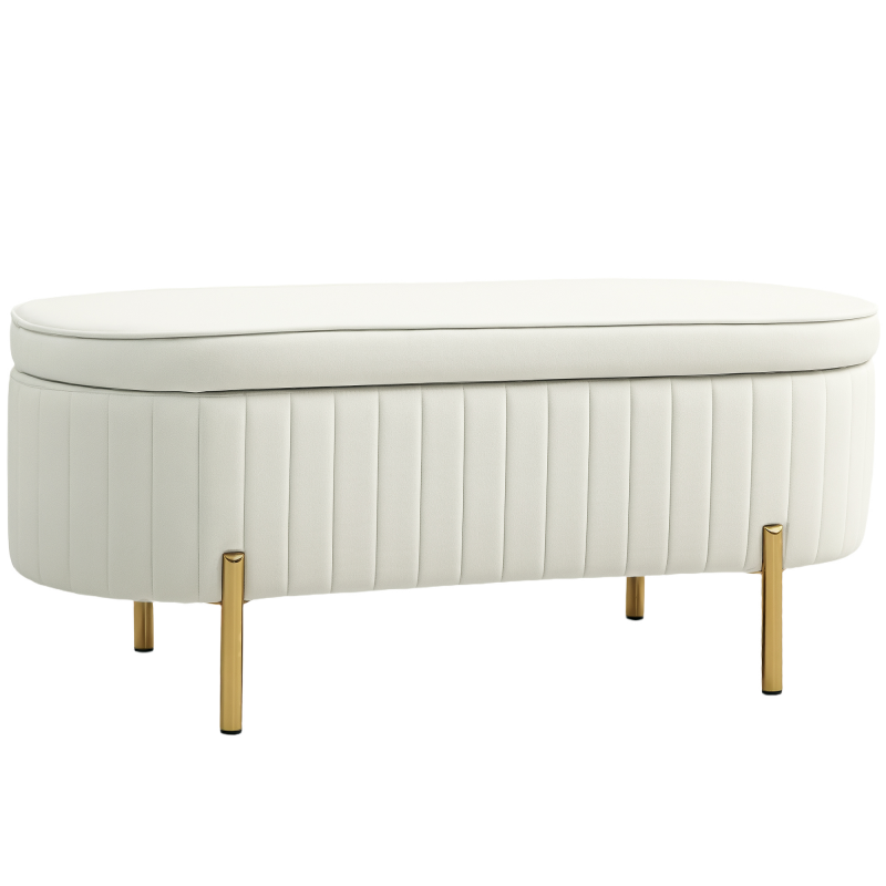 HOMCOM Sitzbank mit Stauraum Polsterbank mit Klappdeckel, Samtoptik, Bettbank Sitztruhe mit Metallbeine, Truhenbank für Flur, Wohnzimmer, Schlafzimmer 108 x 44 x 43,5 cm, Cremeweiß Aosom – Bild 1 von 2