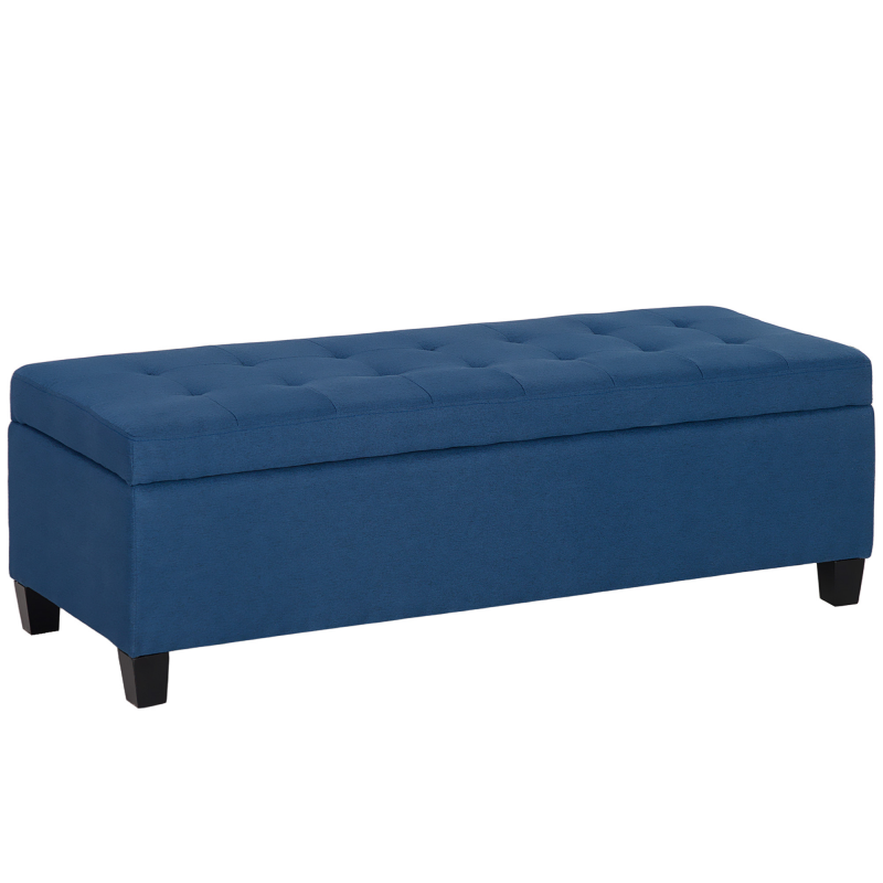 HOMCOM Sitzbank, Polsterbank mit Stauraum, Bettbank mit Deckel, Leinenoptik, Truhenbank, Aufbewahrungsbank für Wohnzimmer, Schlafzimmer, Blau, 125 x 49 x 41,5 cm Aosom – Bild 1 von 2