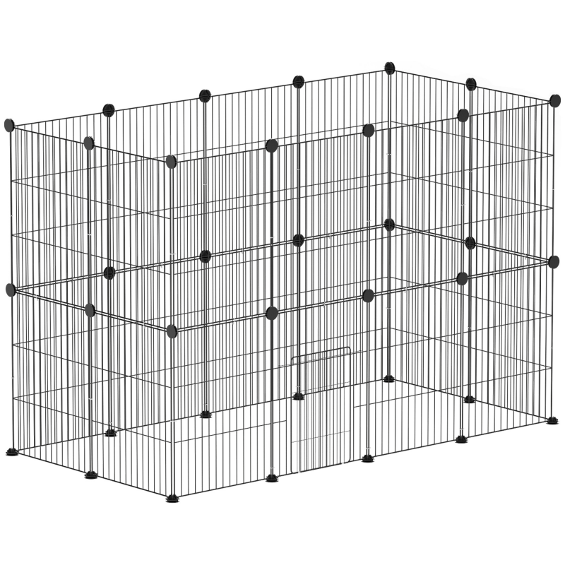 PawHut Freigehege für Kaninchen, Kleintiergehege Freilaufgehege, Meerschweinchen Gehege, Kleintiergehege aus Stahl, Gittergehege inkl. Tür, Indoor, 120 x 60 x 80 cm, Schwarz Aosom – Bild 1 von 2