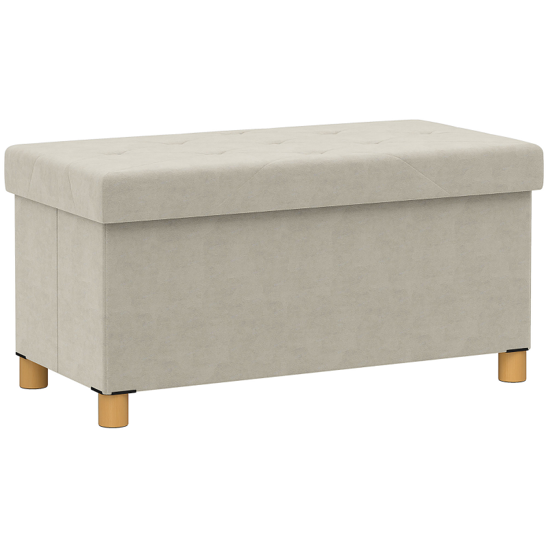 HOMCOM Aufbewahrungs-Pouf, Klappbare Aufbewahrungsbank, Fassungsvermögen 67 l, 76x38x38 cm, Bezogen mit Samt, Aufbewahrungstruhe für Schlafzimmer, Tragfähigkeit 120 kg, für Wohnzimmer, Flur, Creme Aosom – Bild 1 von 2