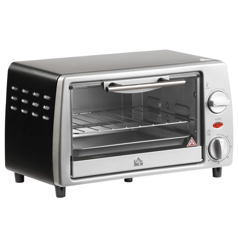 HOMCOM Elektrobackofen 10L Einstellbare Temperatur und Timer, Grill und Pfanne inklusive, 750W, 36.5x26x22cm, Silber Schwarz Aosom – Bild 1 von 2