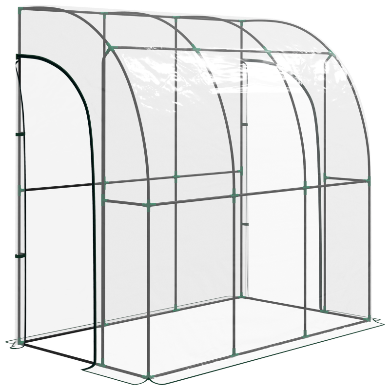 Outsunny Anlehn-Gewächshaus, Balkon-Gewächshaus, verstärkte PVC-Plane, Stahlgestell, 2 aufrollbare Reißverschlusstüren, für Gemüse Pflanzen Blumen, innen und außen, 214x118x212 cm, transparent Aosom – Bild 1 von 2