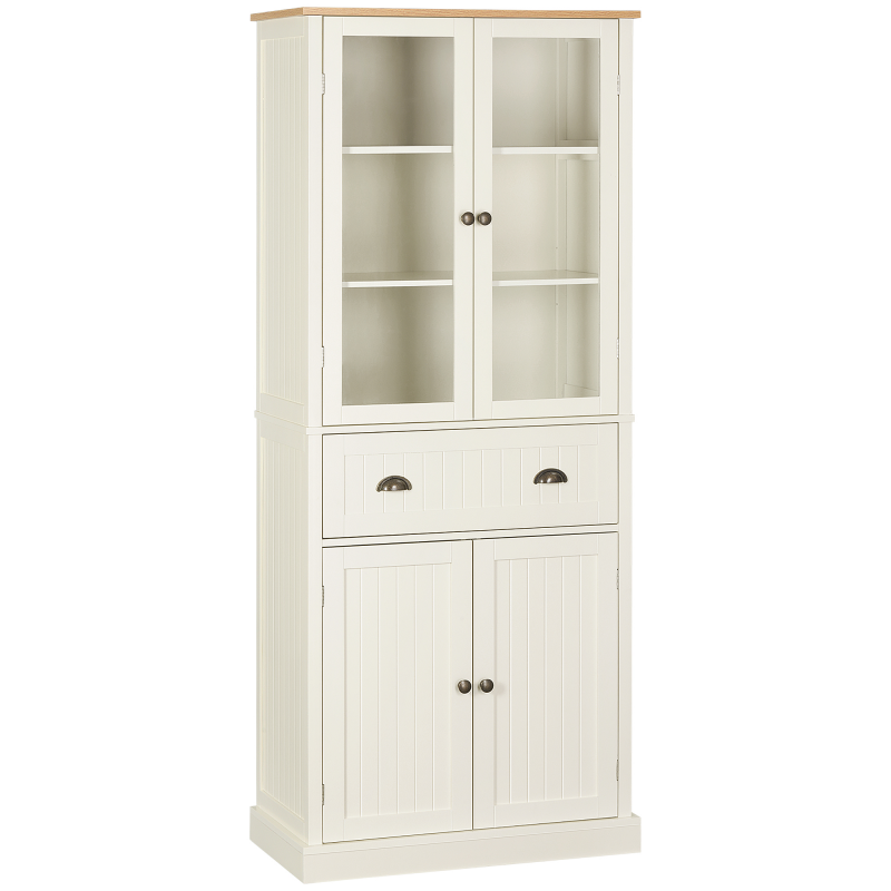 HOMCOM Küchenschrank Esszimmerschrank Küchenkommode mit Schränke Schubladen und verstellbaren Regale Kippschutz im Landhausstil 76 x 40 x 182,5cm Aosom – Bild 1 von 2