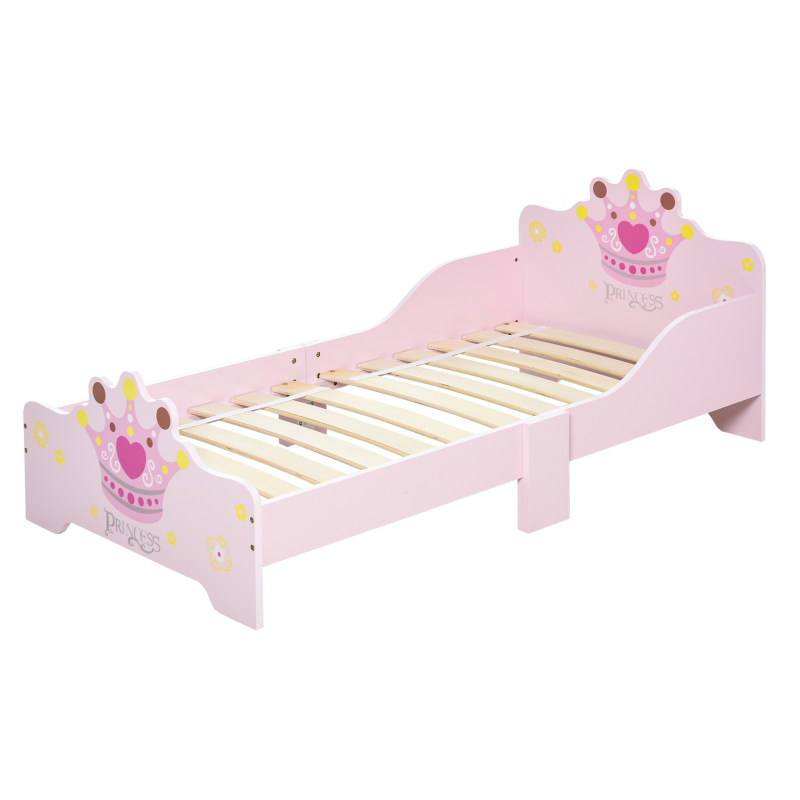 HOMCOM Kinderbett Prinzessinnen-Motiv mit Rausfallschutz für 3-6 Jahre, Holzbett für Mädchenzimmer aus Pappelholz, 143x73x60 cm Aosom.de – Bild 1 von 2