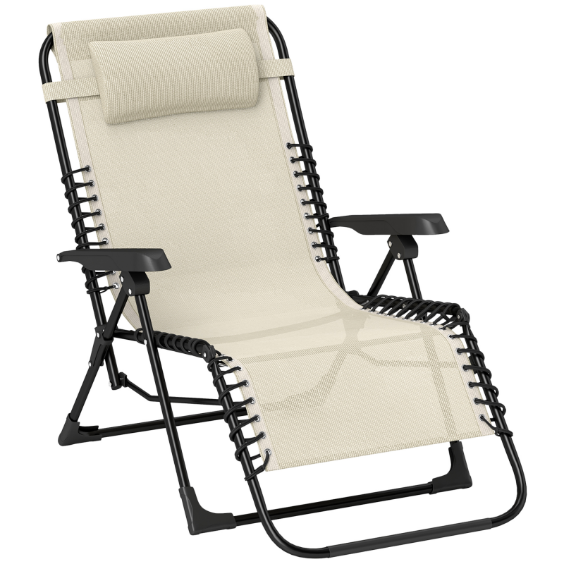 Outsunny Sonnenliege klappbar Gartenliege mit Kopfkissen, Liegestuhl mit 5-Fach verstellbare Rückenlehne, wetterfeste Campingliege, Gartenstuhl bis 120 kg belastbar, für Garten Outdoor Strand, Beige Aosom – Bild 1 von 2