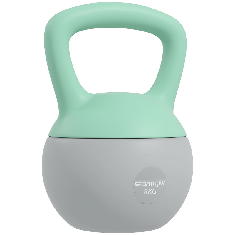 SPORTNOW Kettlebell 8 kg, Soft-Kettlebell mit Metallsand-Füllung und rutschfestem Griff, für Krafttraining zu Hause und im Fitnessstudio, Minzgrün und Grau Aosom – Bild 1 von 2