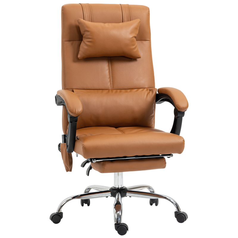 Vinsetto Bürostuhl mit Massagefunktion, Lendenwirmerwärmung, 6 Massagepunkte, 5 Modi, Belastung 120 kg, 66x67x115-123cm, Kunstleder, Hellbraun Aosom – Bild 1 von 2