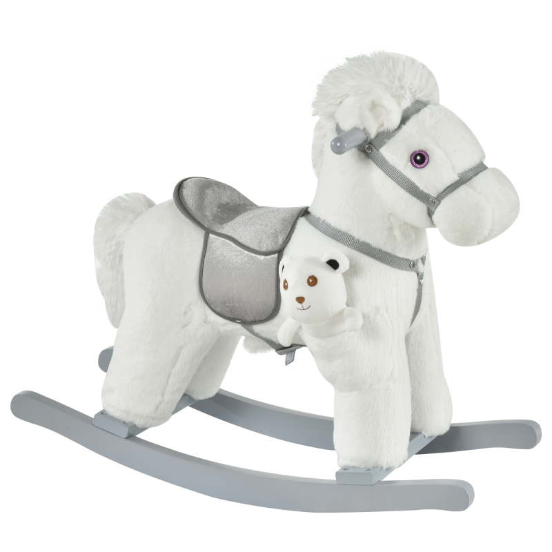 HOMCOM Kinder Schaukelpferd Baby Schaukeltier mit Tiergeräusche Spielzeug Haltegriffe für 18-36 Monate Plüsch Weiß 65 x 26 x 55 cm Aosom – Bild 1 von 2
