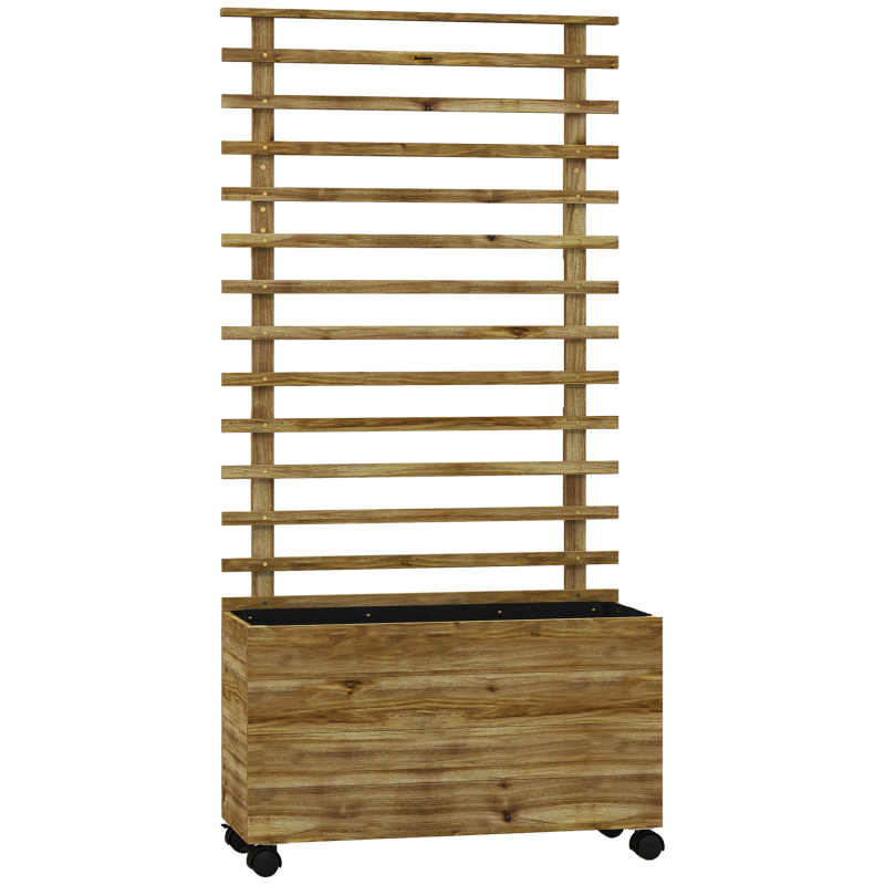 Outsunny Hochbeet Pflanzkasten mit Rankgitter, Rolle, Spalier Pflanzkübel Blumenkasten Holz, Gartenspalier 76x30x155cm für Garten Balkon Terrasse, Blumenkübel für Kletterpflanzen Korbpflanzen, Blumen Aosom – Bild 1 von 2