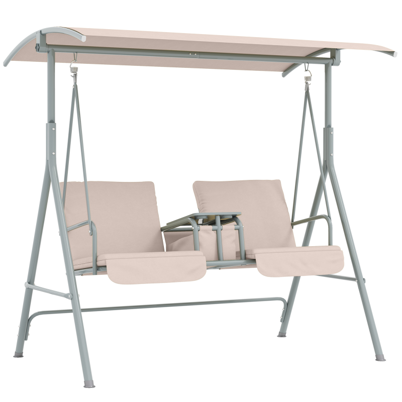 Outsunny Hollywoodschaukel mit Becherhalter und Seitentasche, 2-Sitzer Gartenschaukel mit Sonnendach, Schaukelbank belast bis 180 kg, Gartenliege für Garten, Terrasse, 175 x 112 x 165 cm, Beige Aosom – Bild 1 von 2