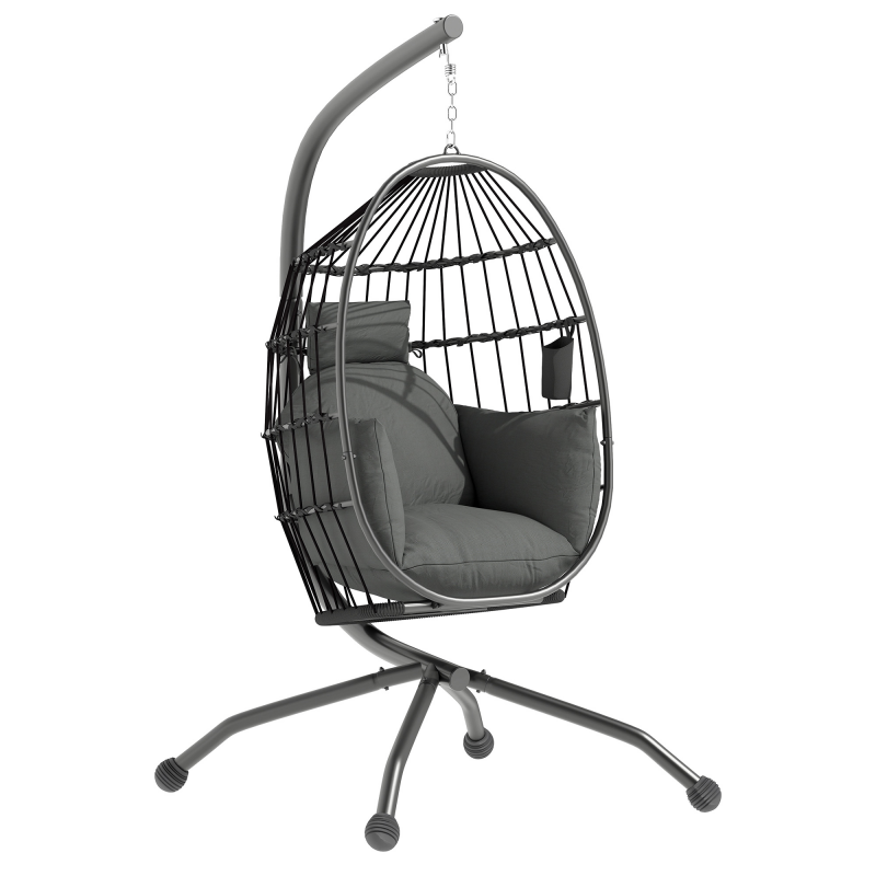 Outsunny Eiförmiger Hängesessel für den Außenbereich, faltbar Hängeschaukel mit Becherhalter, abnehmbar waschbar Sitz, Gestell, Hängematte für 1 Personen, Schaukelsessel für Terrasse, Garten, Schwarz Aosom – Bild 1 von 2
