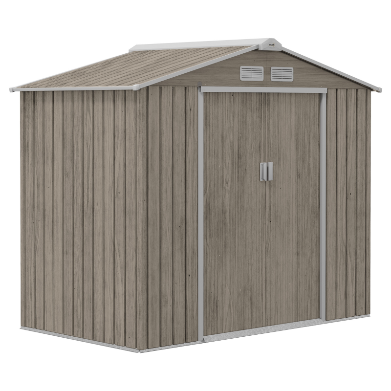 Outsunny XXL Gartenhaus aus verzinktem Stahl 2,77 m² mit Fundament 213 x 130 x 185 cm, Geräteschuppen zur Aufbewahrung mit abschließbaren Schiebetüren und 4 Belüftungsöffnungen, hellbraun Aosom – Bild 1 von 2