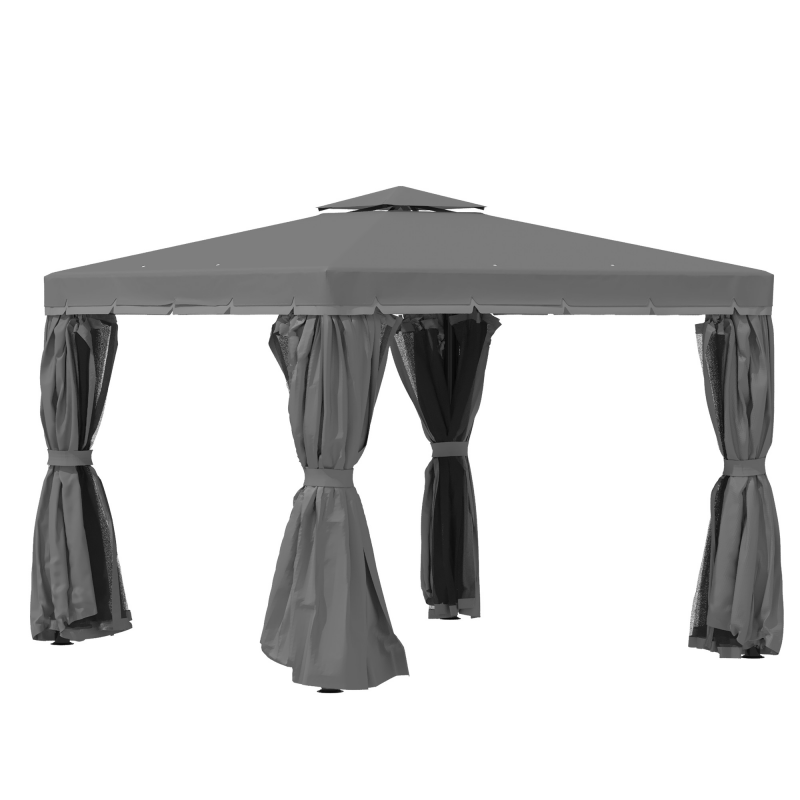 Outsunny Gartenpavillon, 2,96 x 2,96 m, mit Doppeldach, 4 Seitenteile Moskitonetz, Festzelt Partyzelt Aluminium Polyester Aosom – Bild 1 von 2