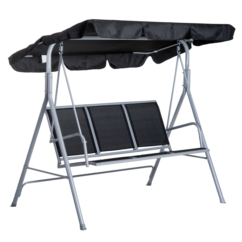 Outsunny Hollywoodschaukel 3-Sitzer elegante Gartenschaukel mit Dach Metallrahmen Schwarz Silber 171x108x154cm für Garten Terrasse Aosom.de – Bild 1 von 2