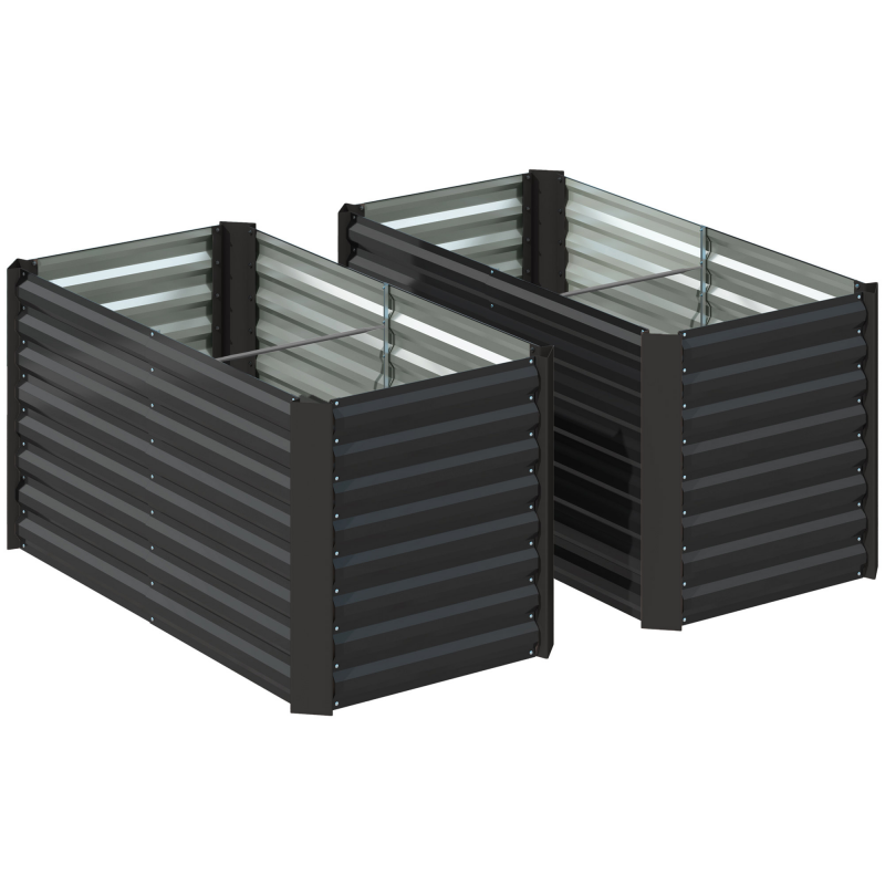 Outsunny 2er-Set Hochbeet Blumenhochbeet witterungsbeständig, Pflanzbeet Frühbeet Gartenbeet Pflanzkübel Pflanzkasten aus Verzinkter Stahl, Blumenkasten für Terrasse & Garten, 120 x 60 x 60 cm Aosom – Bild 1 von 2