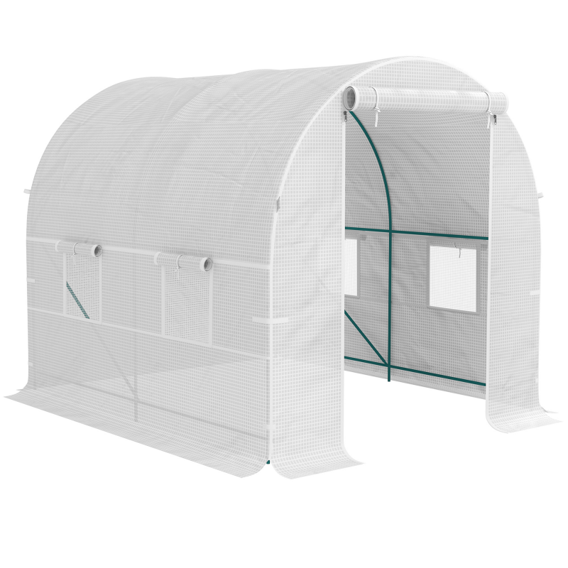 Outsunny Tunnel-Gewächshaus 2.5x2x2 m mit aufrollbaren Türen und Fenstern, Garten-Gewächshaus mit 2 diagonalen Verstärkungen, Stahlrahmen und PE-Abdeckung, für Garten Gemüse Blumen, Weiß Aosom – Bild 1 von 2
