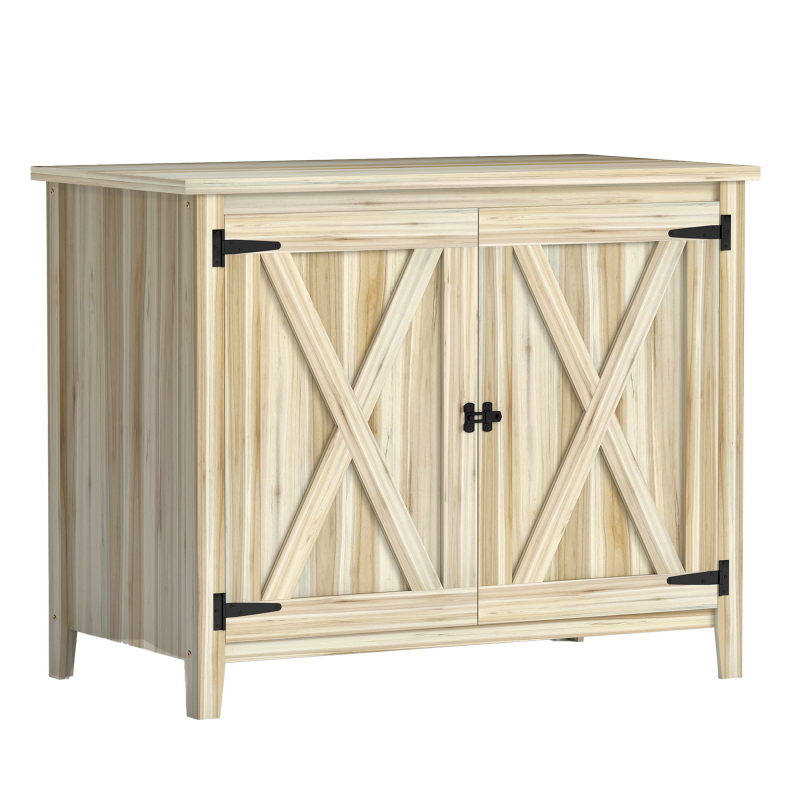 Outsunny Holz-Gartenschrank, Gartenschrank mit Regalen und Doppeltüren, Werkzeugschrank, 110 x 60 x 88,5 cm, Naturholzoptik Aosom – Bild 1 von 2