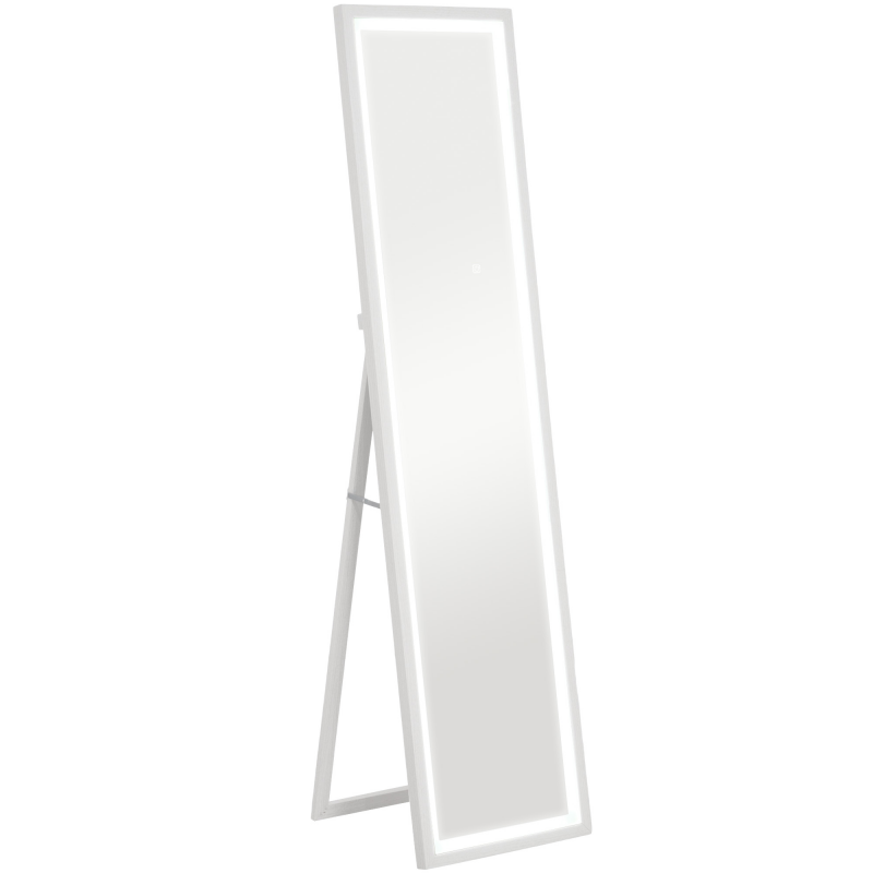 HOMCOM Ganzkörperspiegel 40 x 160 cm Standspiegel mit LED Lichte, Wandspiegel mit Touch-Steuerung, Bodenspiegel für Schlafzimmer, Wohnzimmer, Weiß Aosom – Bild 1 von 2