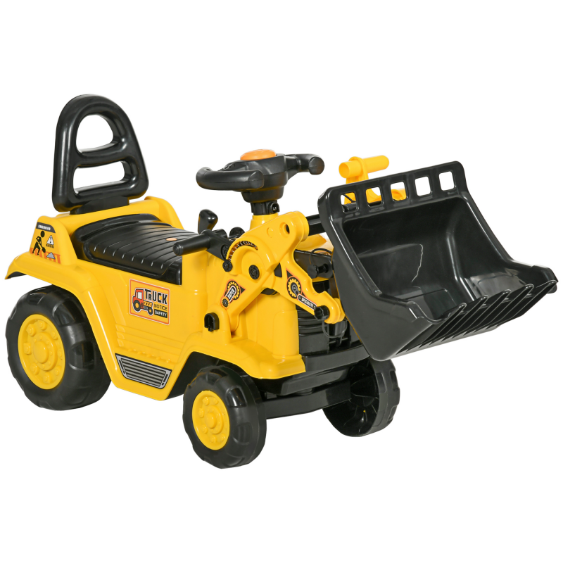 HOMCOM Rutschauto Kinderbagger Sitzbagger mit Ablagefach und Hupe, Laufrad in Gelb und Schwarz für drinnen und draußen Aosom.de – Bild 1 von 2