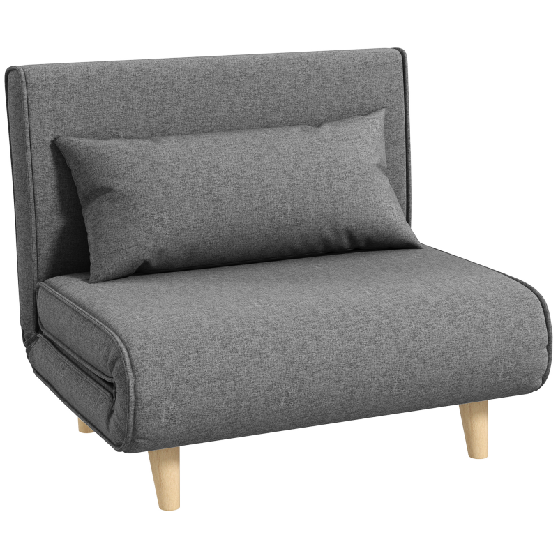 HOMCOM Schlafsofa Einzelsofa klein, Klappsofa mit verstellbarer Rückenlehne, skandinavisch, Grau, 95x95x80cm Aosom – Bild 1 von 2
