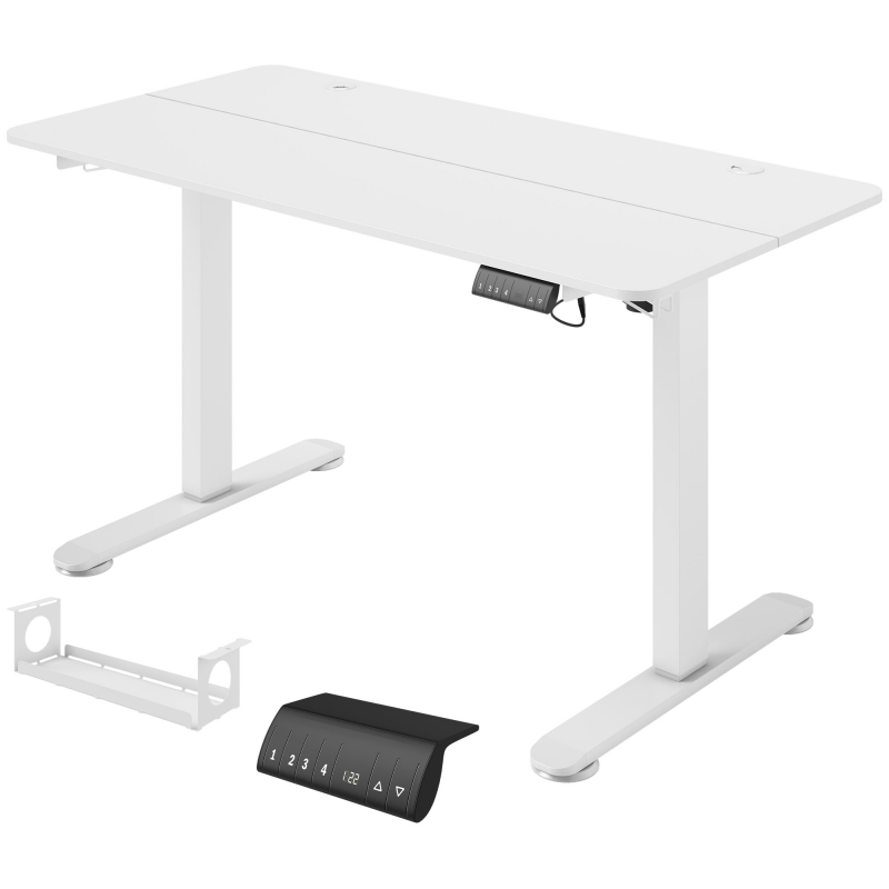 Vinsetto höhenverstellbarer elektrischer schreibtisch 140x70cm, Computertisch mit 4 Memory Ergonomisch Sitz Stehpult Haken Anti-Kollision Weiß Aosom – Bild 1 von 2