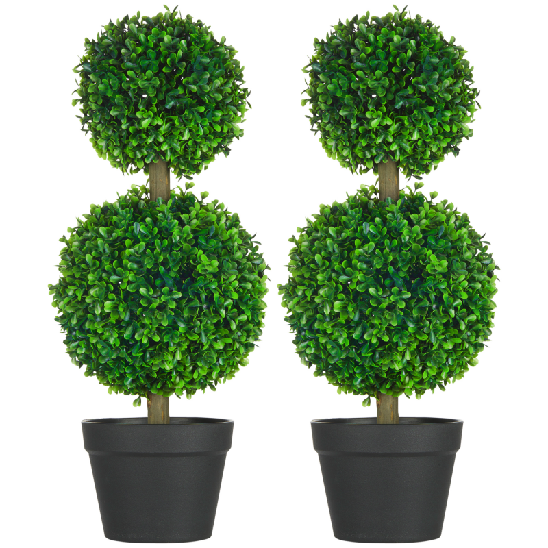 HOMCOM Künstliche Pflanzen 2er-Set Buchsbaum 60 cm UV-beständige Kunstpflanze mit Doppel-Kugel für Innenräume & Garten Aosom.de – Bild 1 von 2