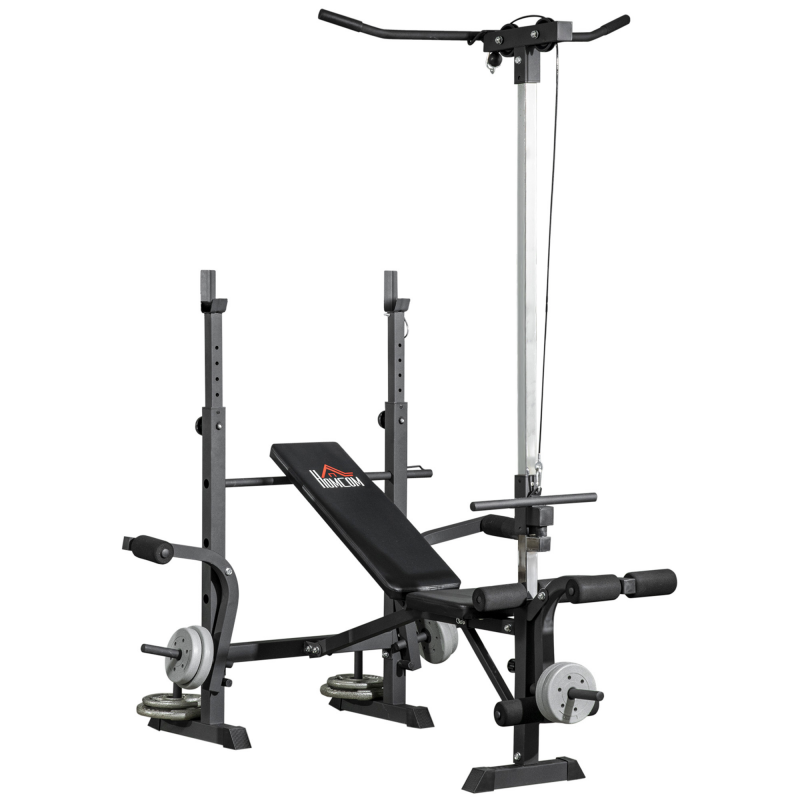 HOMCOM Komplette multifunktionale Hantelbank mit verstellbarer Rückenlehne, Seilzugsystem, Hantelablage, Butterfly, Flach- oder Schrägbank – Fitnesstraining Aosom – Bild 1 von 2