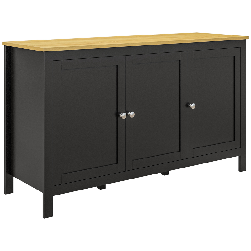 HOMCOM Sideboard mit 3 Türen, Wohnzimmer-Sideboard mit verstellbaren Einlegeböden, für Küche, Flur, Esszimmer, Schlafzimmer, Schwarz, 120x40x70 cm Aosom – Bild 1 von 2