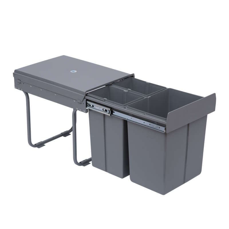 HOMCOM 40L Einbaumülleimer Unterschrank ausziehbarer Müllsammler mit 3 herausnehmbar Fächer 1 x 20 & 2 x 10 L, für Schränke ab 400 mm Breite, für Küche, Grau Aosom – Bild 1 von 2