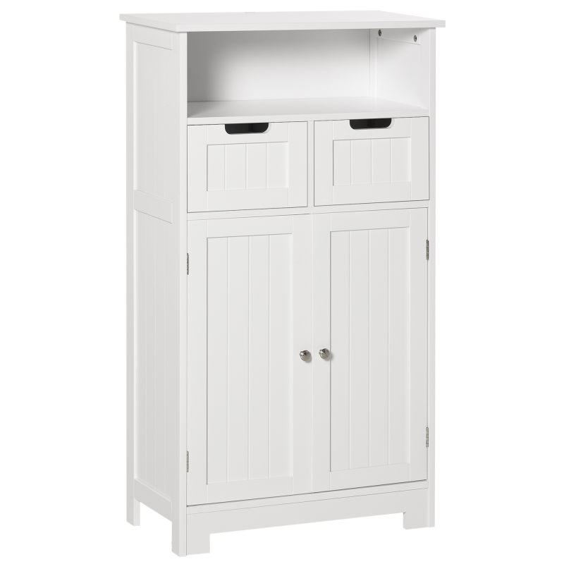 kleankin Badzimmerschrank, Badeschrank, Badkommode mit 2 Schubladen, 1 Türschrank, Ablage verstellbar, MDF, 60 x 30 x 108,8 cm, Weiß Aosom – Bild 1 von 2