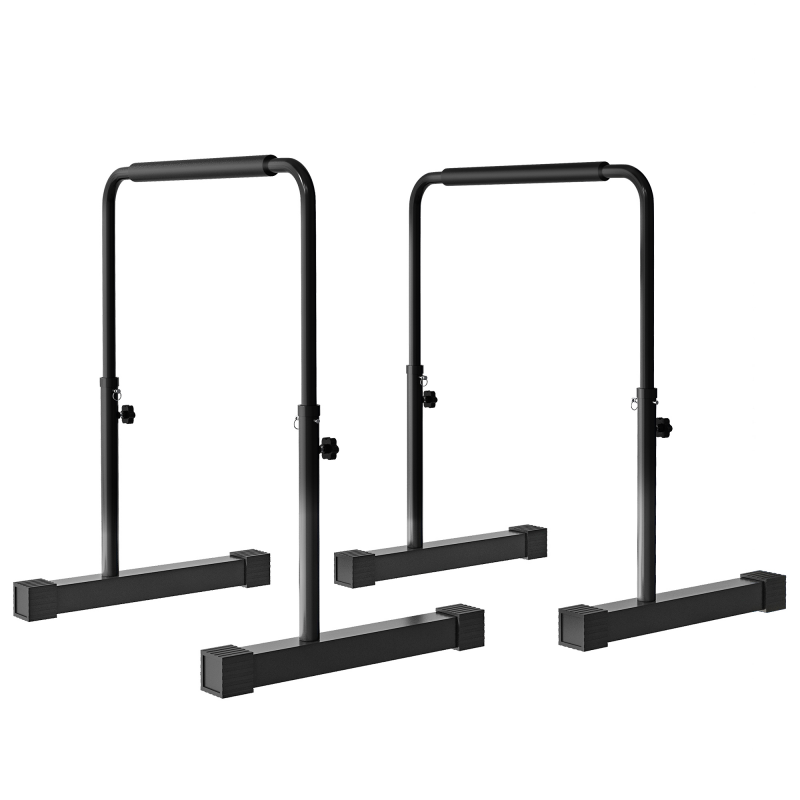 HOMCOM Dip Barren Bars 2er Set Rutschfest Dip Station 80-100 cm Höhenverstellbar Fitness Parallettes für Muskeltraining und Krafttraining Stahl Schwarz Aosom – Bild 1 von 2