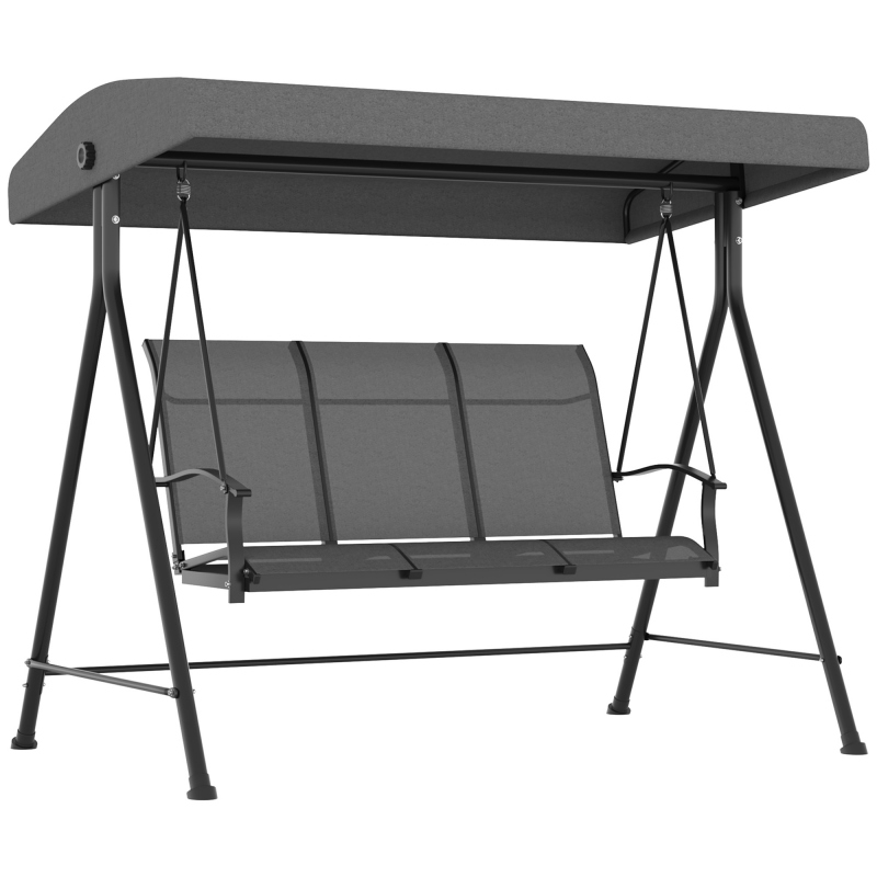 Outsunny 3-Sitzer Hollywoodschaukel, Gartenschaukel mit verstellbarem Dach, bis 240 kg belastbar, Dunkelgrau, 195 x 118 x 170 cm Aosom.de – Bild 1 von 2