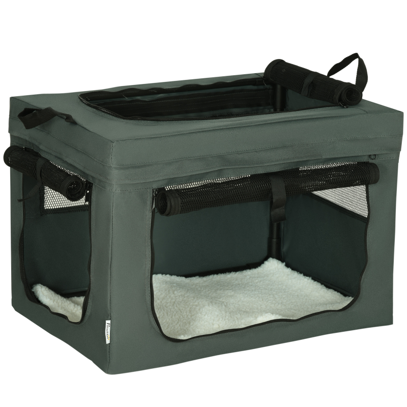 PawHut Hundetasche Hundebox mit Meshfenster und Kissen, Katzentransportbox Oxford Grau für Hunde bis 4 kg Aosom.de – Bild 1 von 2