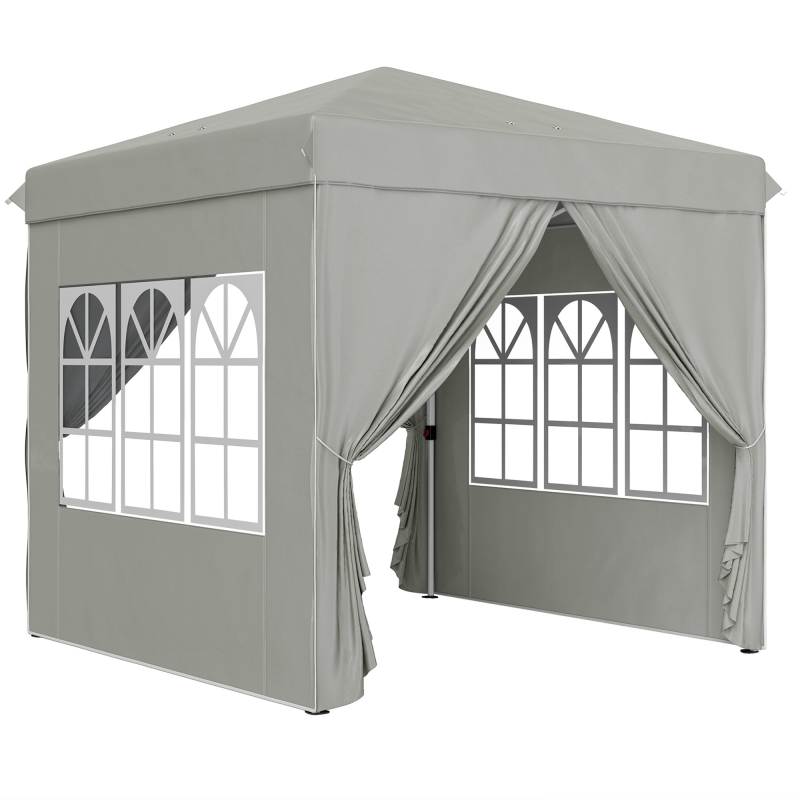 Outsunny Pavillon 2,5x2,5m, wasserabweisend Stabil Winterfest Pop-up Faltpavillon, UV Schutz 50+, Faltbar Partyzelt Gartenzelt mit 4 Seitenteilen Tasche Gartenpavillon für Camping Garten, Hellgrau Aosom – Bild 1 von 2
