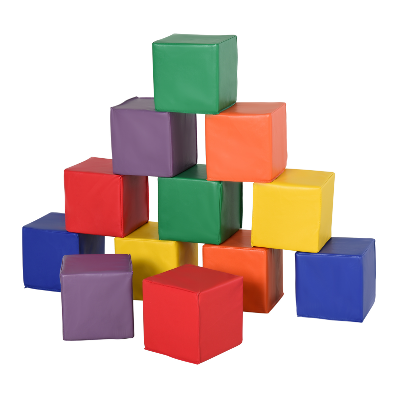 HOMCOM Bausteine für Kinder 12er-Set Schaumstoff-Bauklötze weich und sicher für 1-3 Jahre Kunstleder EPE Bauspielzeug Aosom.de – Bild 1 von 2