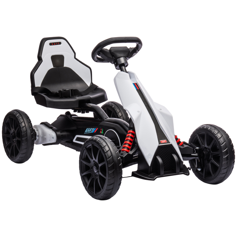 HOMCOM Kinder Elektro Gokart 12 V 3-5km/h Drift Kart mit 2-Fach verstellbarem Modus, Sicherheitsgurt, Lenkrad, Go Kart Kinderfahrzeug für 3-8 Jahre Kinder, Weiß Aosom – Bild 1 von 2