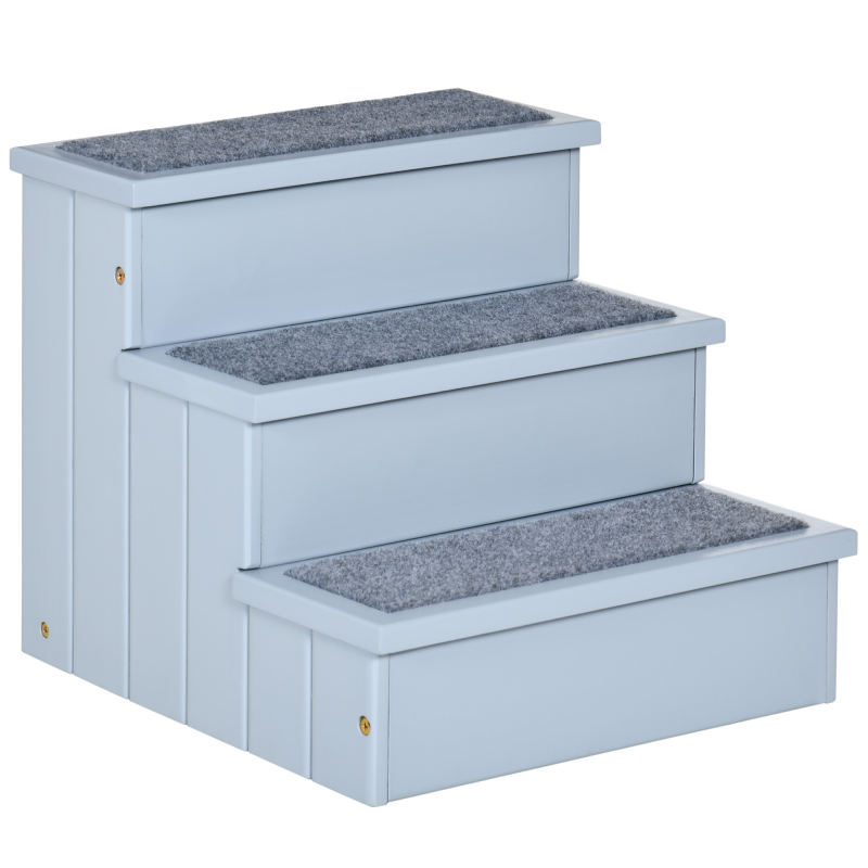 PawHut Haustiertreppe Hundetreppe mit 3 Stufen & Teppich, Stauraum, grau, 40,5x44,5x38 cm für kleine Hunde & Katzen Aosom.de – Bild 1 von 2