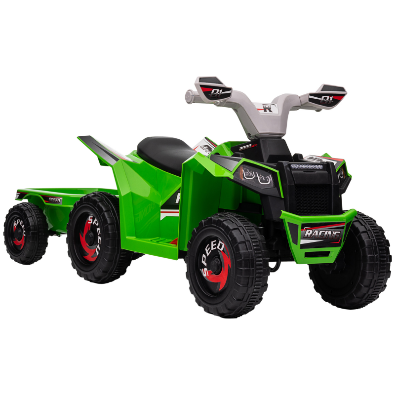 HOMCOM Kinderquad Elektro-Quad 6V mit Anhänger, Kinderfahrzeug für 1,5-3 Jahre, 2,5 km/h, Metall, Grün für Spaß im Freien Aosom.de – Bild 1 von 2