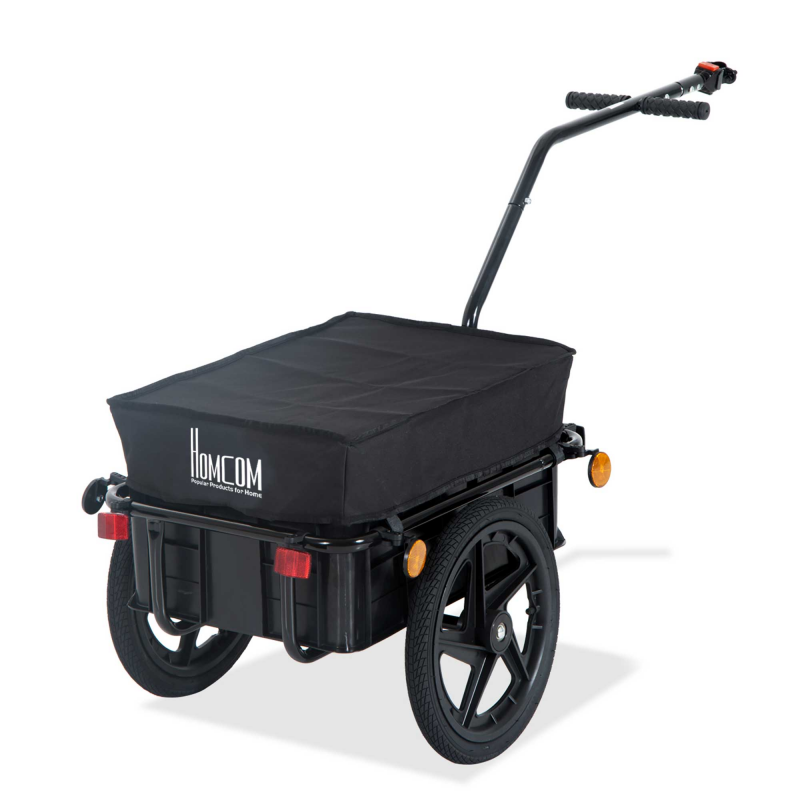 HOMCOM Fahrradanhänger Lastenanhänger für Fahrrad 40 kg Belastbarkeit Transportanhänger Handwagen Stahl Oxford-Gewebe Schwarz 144 x 59 x 80 cm Aosom – Bild 1 von 2