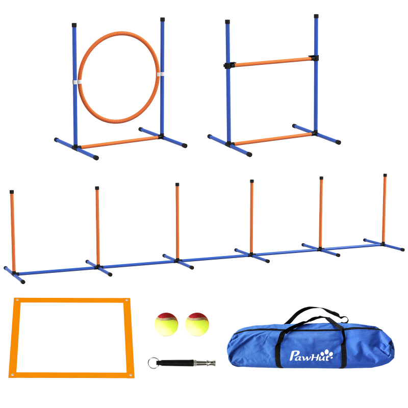 PawHut Hunde Agility Set 4er-Set mit höhenverstellbaren Agilityhürden, Flechtstangen, Pausenbox & Springring für effektives Hundetraining Aosom.de – Bild 1 von 2