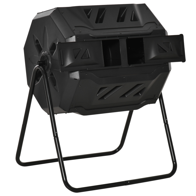 Outsunny Tumbling Compost Bin Outdoor 360° Dual Chamber Rotating Composter 43 Gallon, Black Aosom – Bild 1 von 2