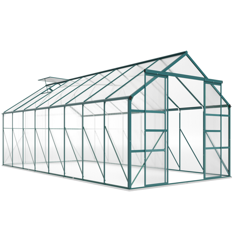 Outsunny Aluminium-Polycarbonat-Gewächshaus mit Fundament, Gewächshaus mit verstellbarem Fenster und Schiebetür, wetterfestes Außenschutzhaus für Pflanzen, Blumen, Gemüsegarten, Anzucht, transparent Aosom – Bild 1 von 2