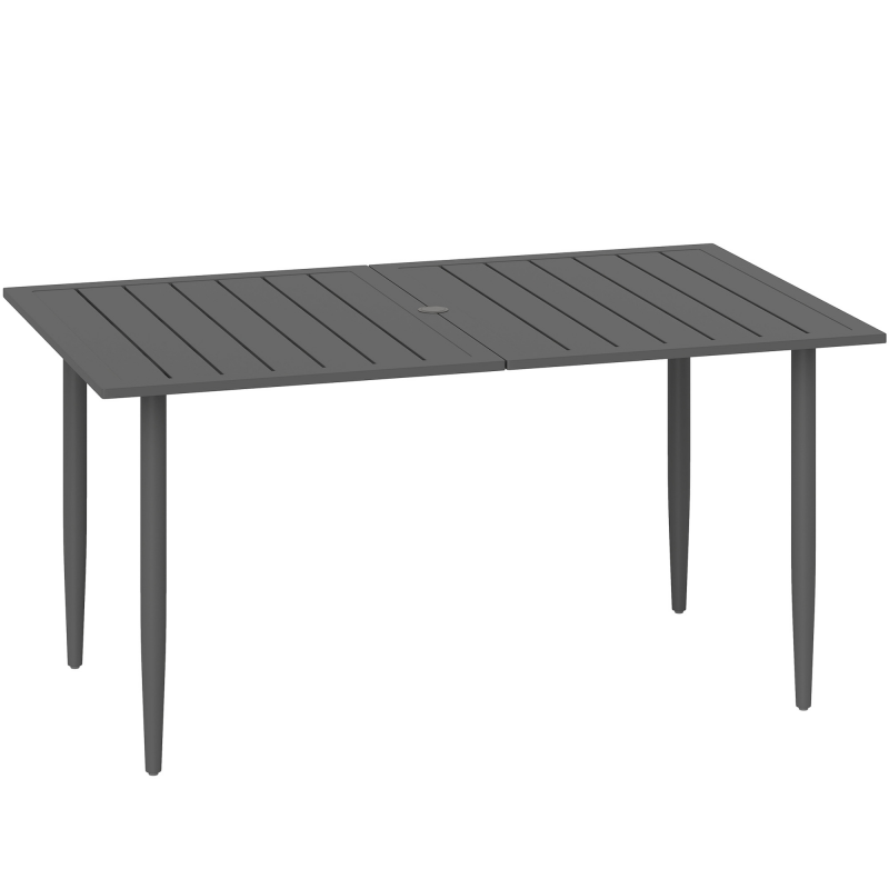 Outsunny Gartentisch 150x90cm, Wetterfest Balkontisch aus Stahl, Balkontisch mit Schirmloch Lamellendesign Outdoor Campingtisch Beistelltisch, rechteckig Terrassentisch für Garten Balkon Schwarz Aosom – Bild 1 von 2
